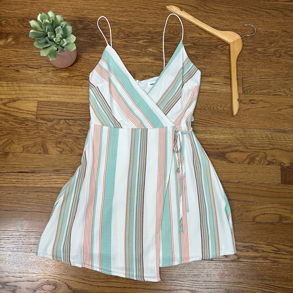 Superdown Mini Multicolor Striped Wrap Dress